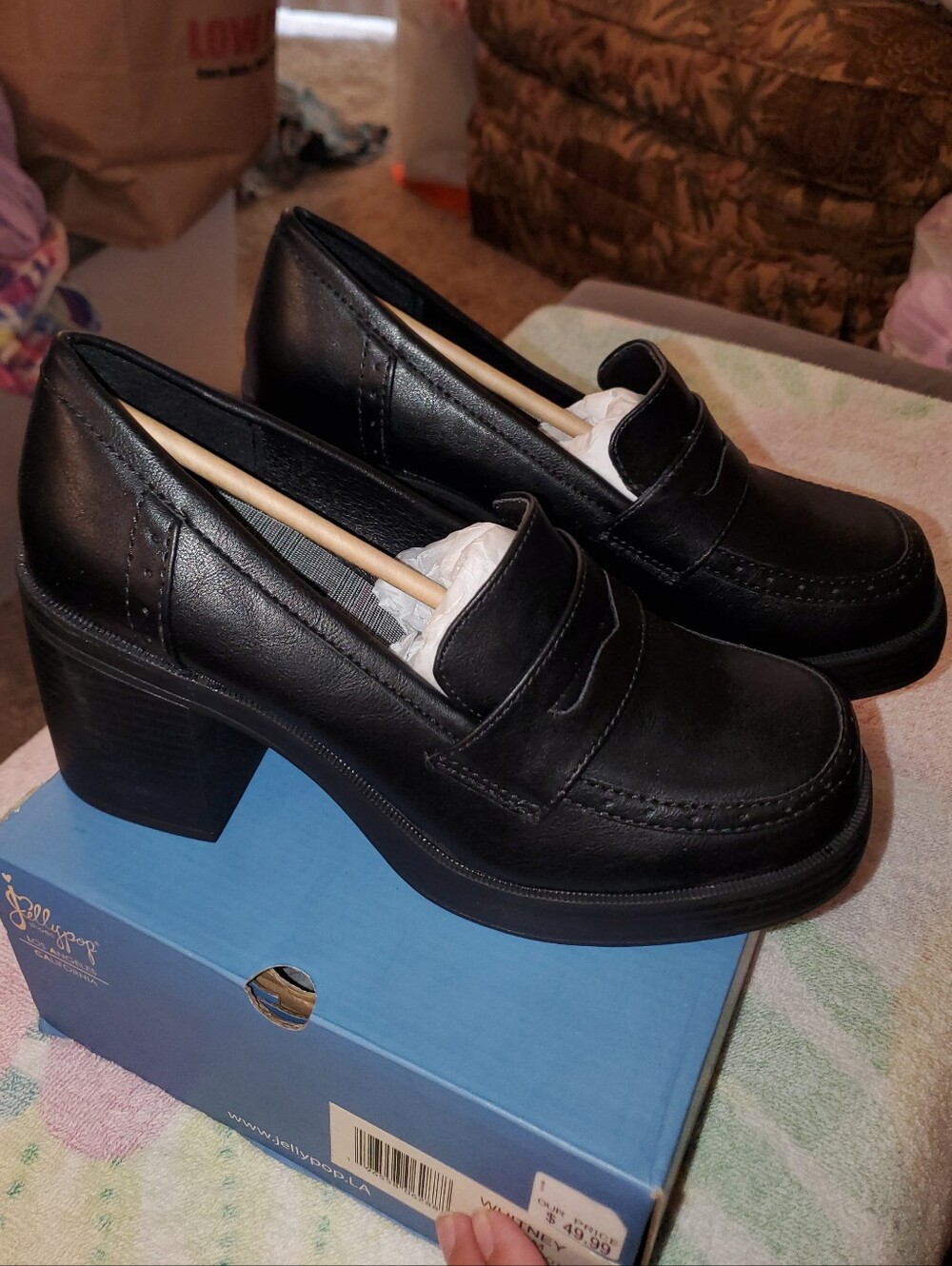 *New In Box* JellyPop Black Faux Leather Chunky Heel Loafers